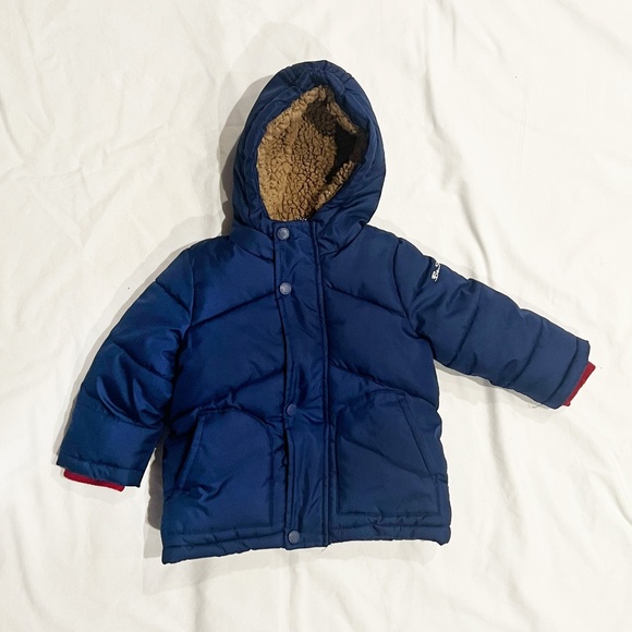 Ben Sherman Hooded Puffer Winter Jacket in Navy with Sherpa Fleece 18Mo - Picture 1 of 3